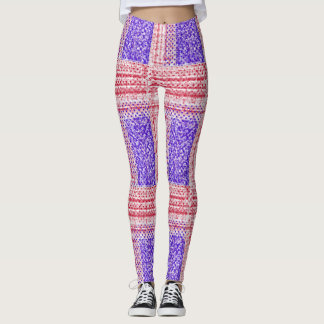 American Flag on a blue  red background Leggings