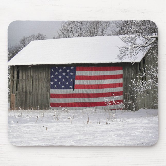 American Flag On a Farm Barn Mouse Pad (Front)