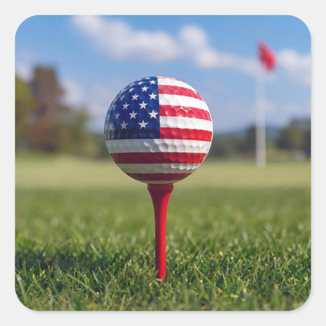 American Flag on a Golf Ball Square Sticker (Front)