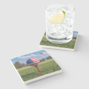 American Flag on a Golf Ball Stone Coaster