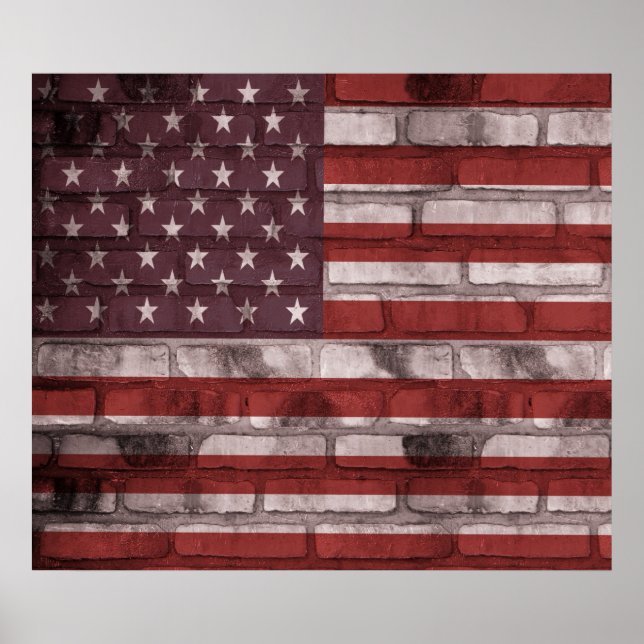 American Flag on Brick Wall Poster (Front)