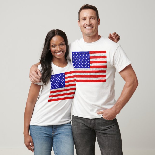 American Flag on Burlap Linen Rustic Jute T-Shirt (Unisex)