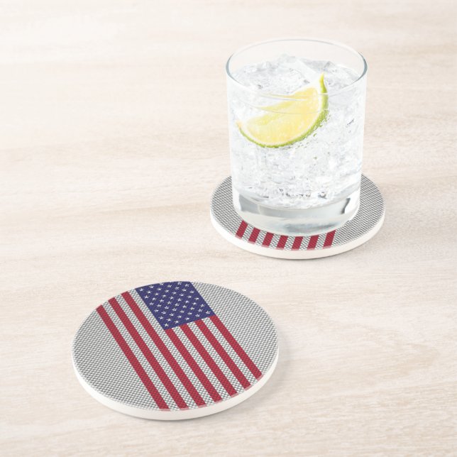 American Flag on Carbon Fibre Style Print Coaster (Side)