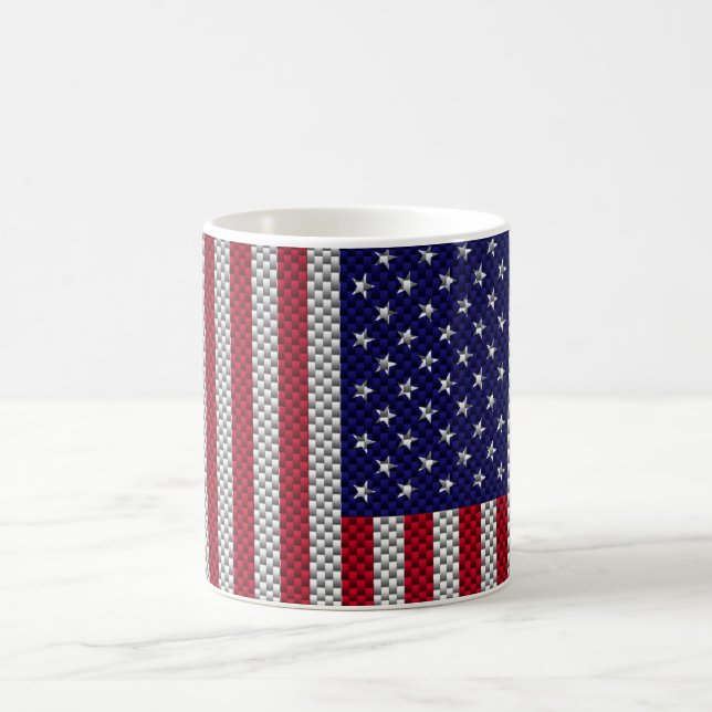 American Flag on Carbon Fibre Style Print Coffee Mug (Center)