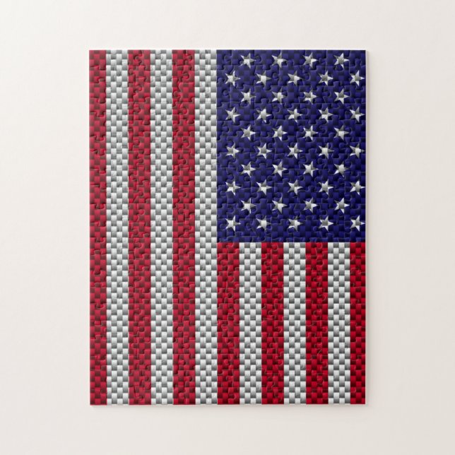 American Flag on Carbon Fibre Style Print Jigsaw Puzzle (Vertical)