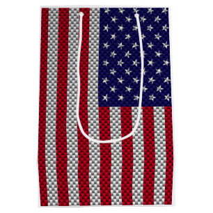 American Flag on Carbon Fibre Style Print Medium Gift Bag