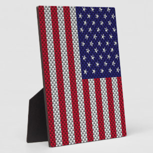 American Flag on Carbon Fibre Style Print Plaque