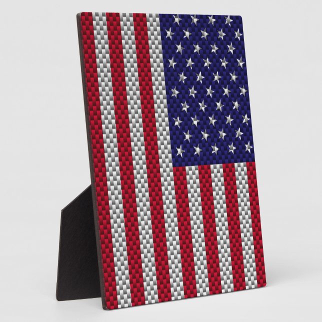 American Flag on Carbon Fibre Style Print Plaque (Side)