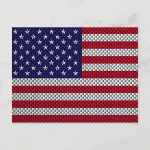 American Flag on Carbon Fibre Style Print Postcard