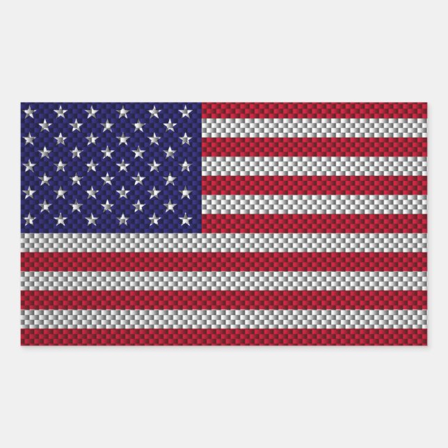 American Flag on Carbon Fibre Style Print Rectangular Sticker (Front)
