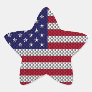American Flag on Carbon Fibre Style Print Star Sticker