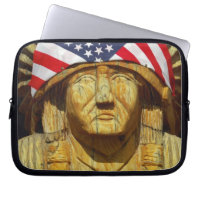 American Flag on Carving of Native American,