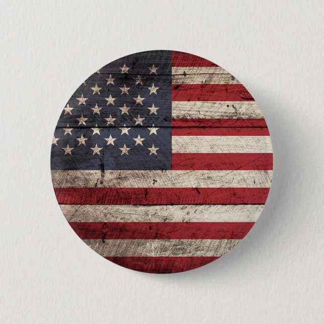 American Flag on Old Wood Grain 6 Cm Round Badge (Front)