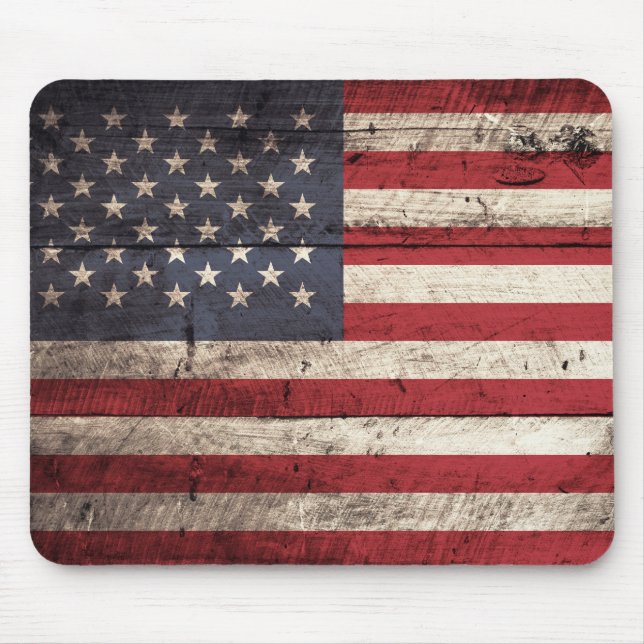 American Flag on Old Wood Grain Mouse Pad (Front)