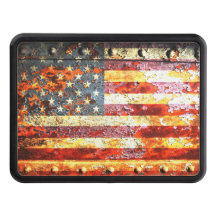 American Flag On Rusted Riveted Metal Door