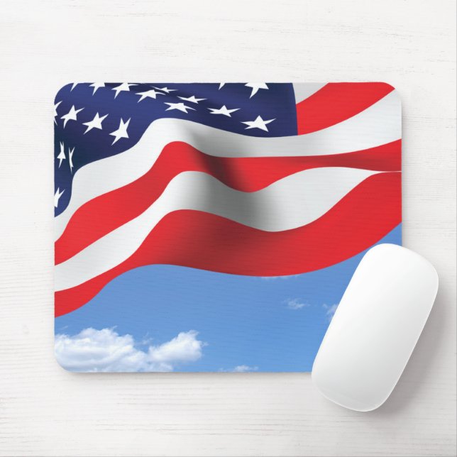 American Flag On Sky Mouse Pad (With Mouse)