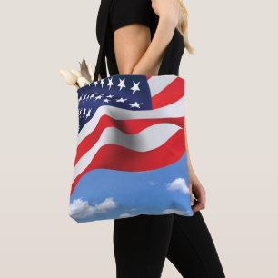 American Flag On Sky Tote Bag