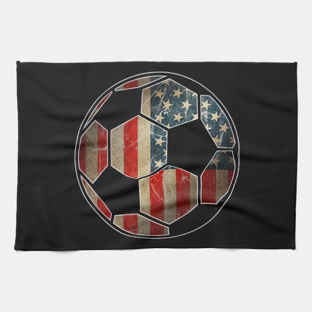 American Flag on Soccer Ball - Soccer Ball Flag Tea Towel (Horizontal)
