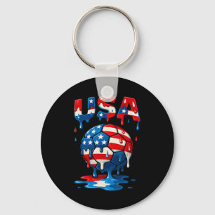 American Flag On Soccer Byll Drip Style Men Women Key Ring