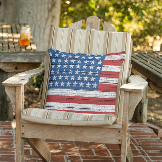 American Flag On Weathered Wooden Planks Pattern Cushion (Chair)