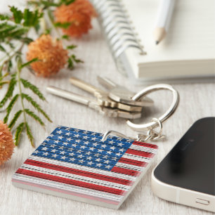 American Flag On Weathered Wooden Planks Pattern Key Ring