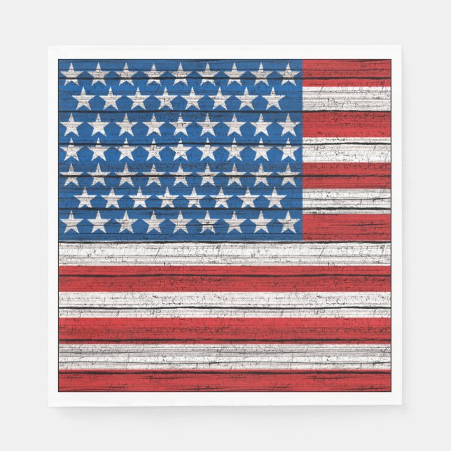 American Flag On Weathered Wooden Planks Pattern Napkin (Front)