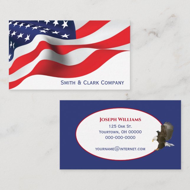 American Flag on White Business Card (Front/Back)