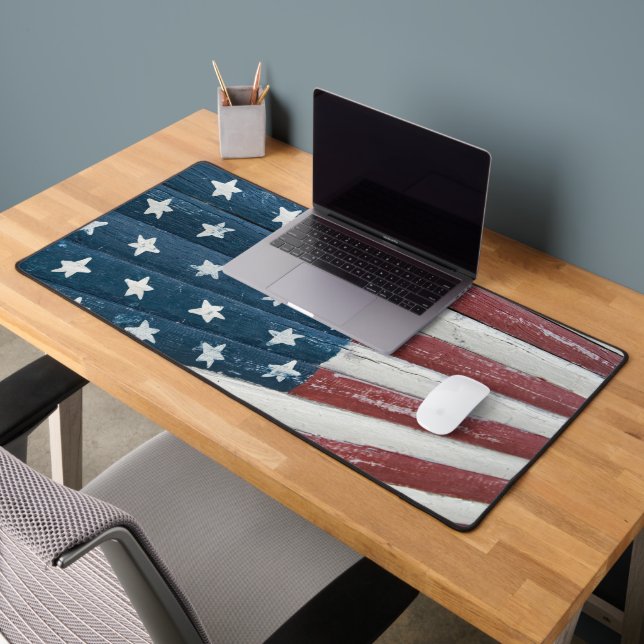 American Flag On Wood Desk Mat (Office 2)