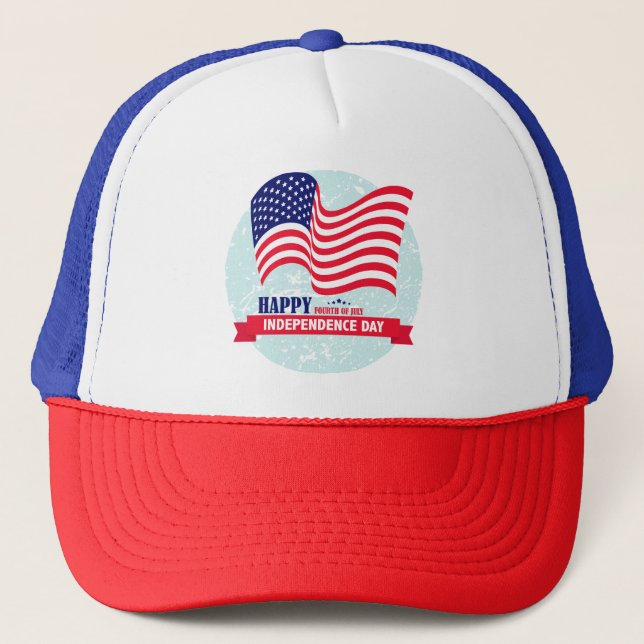 American Flag Over Blue Globe Trucker Hat (Front)