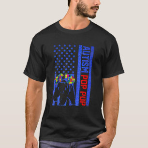 American Flag P Op Pop Bear Autism Awareness S Upp T-Shirt