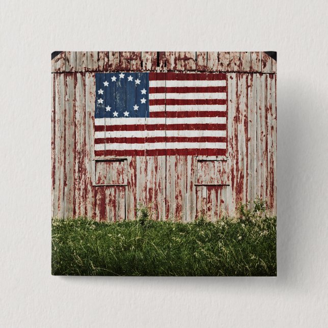 American flag painted on barn 15 cm square badge (Front)