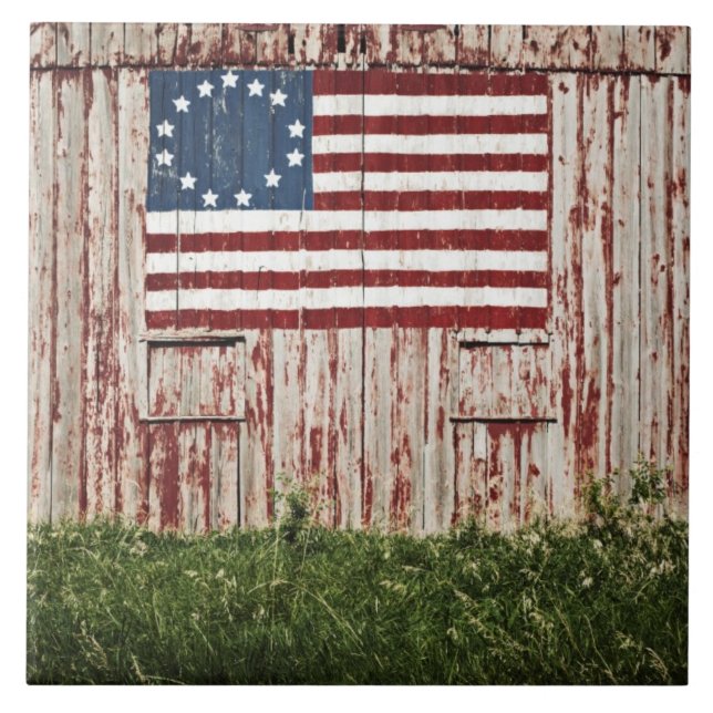American flag painted on barn ceramic tile (Front)