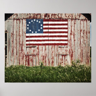 American flag painted on barn poster