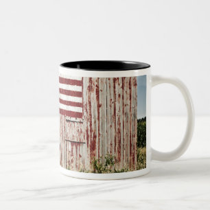 American flag painted on barn Two-Tone coffee mug