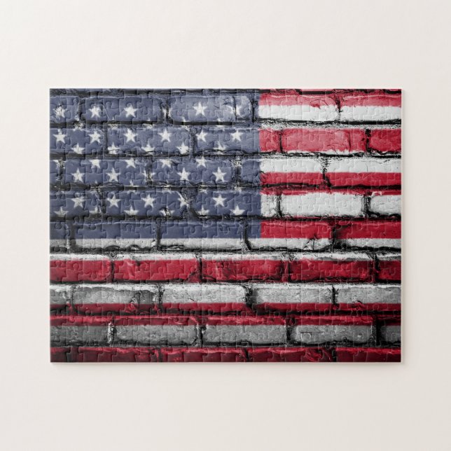 American Flag Painted on Brick Wall Jigsaw Puzzle (Horizontal)