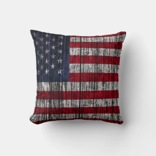 American flag painted on fence background.4th, abs cushion