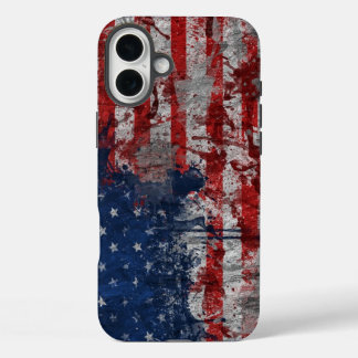 American Flag Painted on Grunge Wall iPhone 16 Plus Case