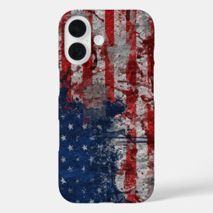 American Flag Painted on Grunge Wall iPhone 16 Case