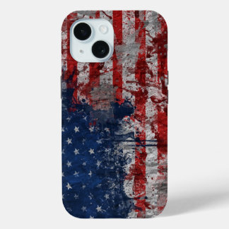American Flag Painted on Grunge Wall iPhone 15 Case