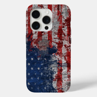 American Flag Painted on Grunge Wall iPhone 15 Pro Case