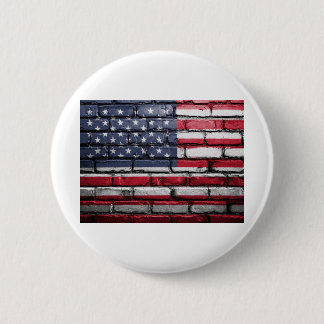 American flag painting on a brick wall 6 cm round badge