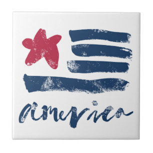 American Flag Paintstrokes Tile