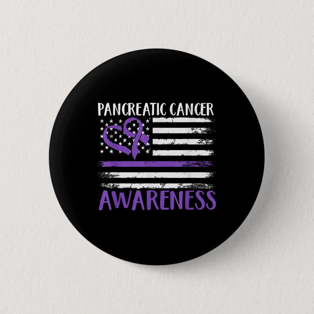 American Flag Pancreatic Cancer Awareness  6 Cm Round Badge (Front)