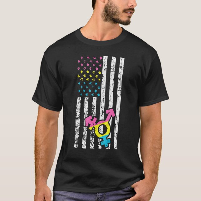 American Flag Pansexual Pride Proud Lgbtq Patrioti T-Shirt (Front)