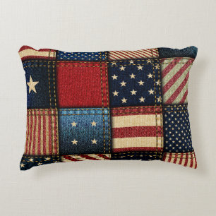 American Flag, Patchwork Seamless Pattern. Decorative Cushion