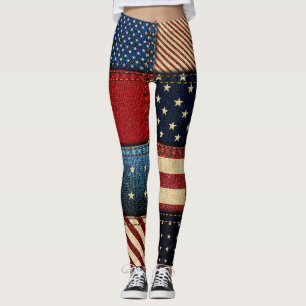 American Flag, Patchwork Seamless Pattern. Leggings