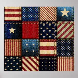 American Flag, Patchwork Seamless Pattern. Poster