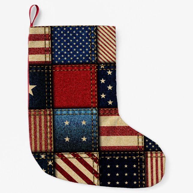 American Flag, Patchwork Seamless Pattern. Small Christmas Stocking (Front)
