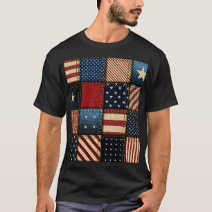 American Flag, Patchwork Seamless Pattern. T-Shirt