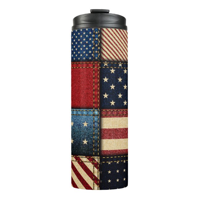 American Flag, Patchwork Seamless Pattern. Thermal Tumbler (Front)
